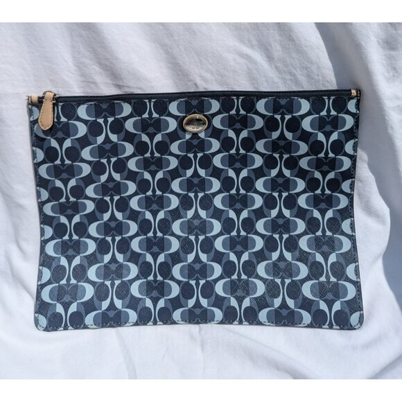 Coach Peyton Dream C Large Slim Tech Pouch Clutch Tablet Laptop Case Blue Silver - Picture 1 of 12